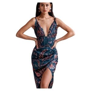 Floral Midi Dress in Blue and Pink